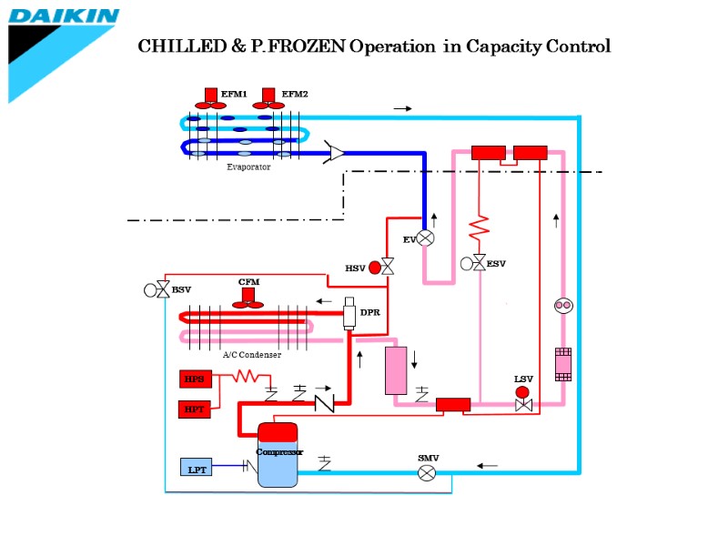 CHILLED & P.FROZEN Operation  in Capacity Control  EFM1 EFM2 Evaporator CFM A/C